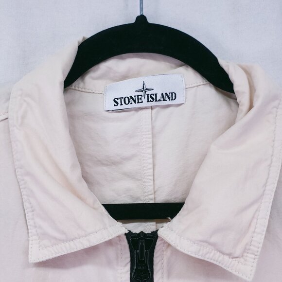 Stone Island Cream Dyed Zip Up Collar Shirt Jacket With Chest Pockets Size XL - Picture 2 of 16